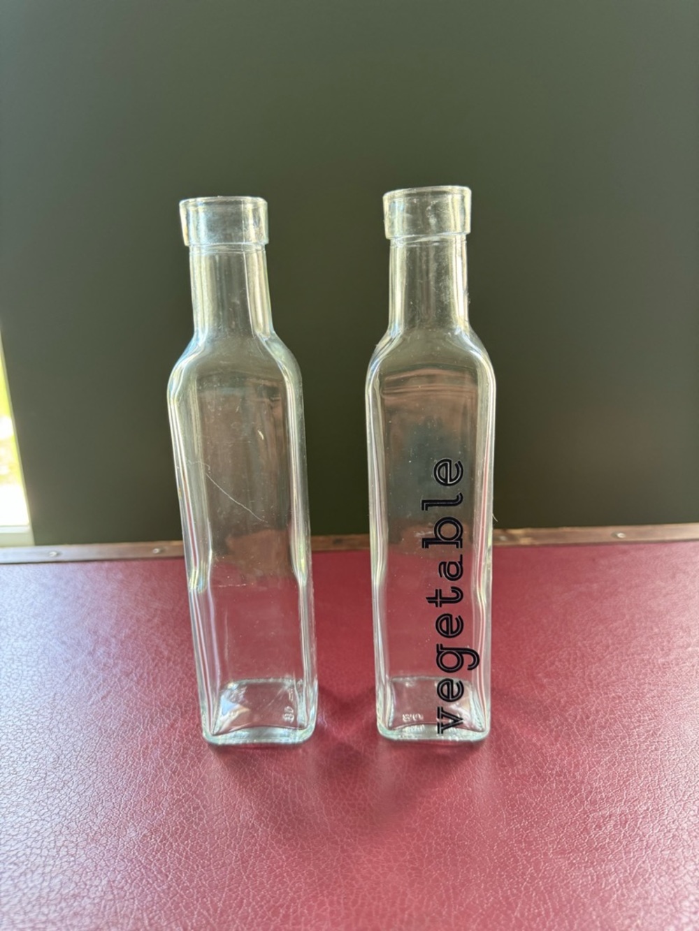Clear Glass Oil/Vinegar Bottles - 'vegetable' Label